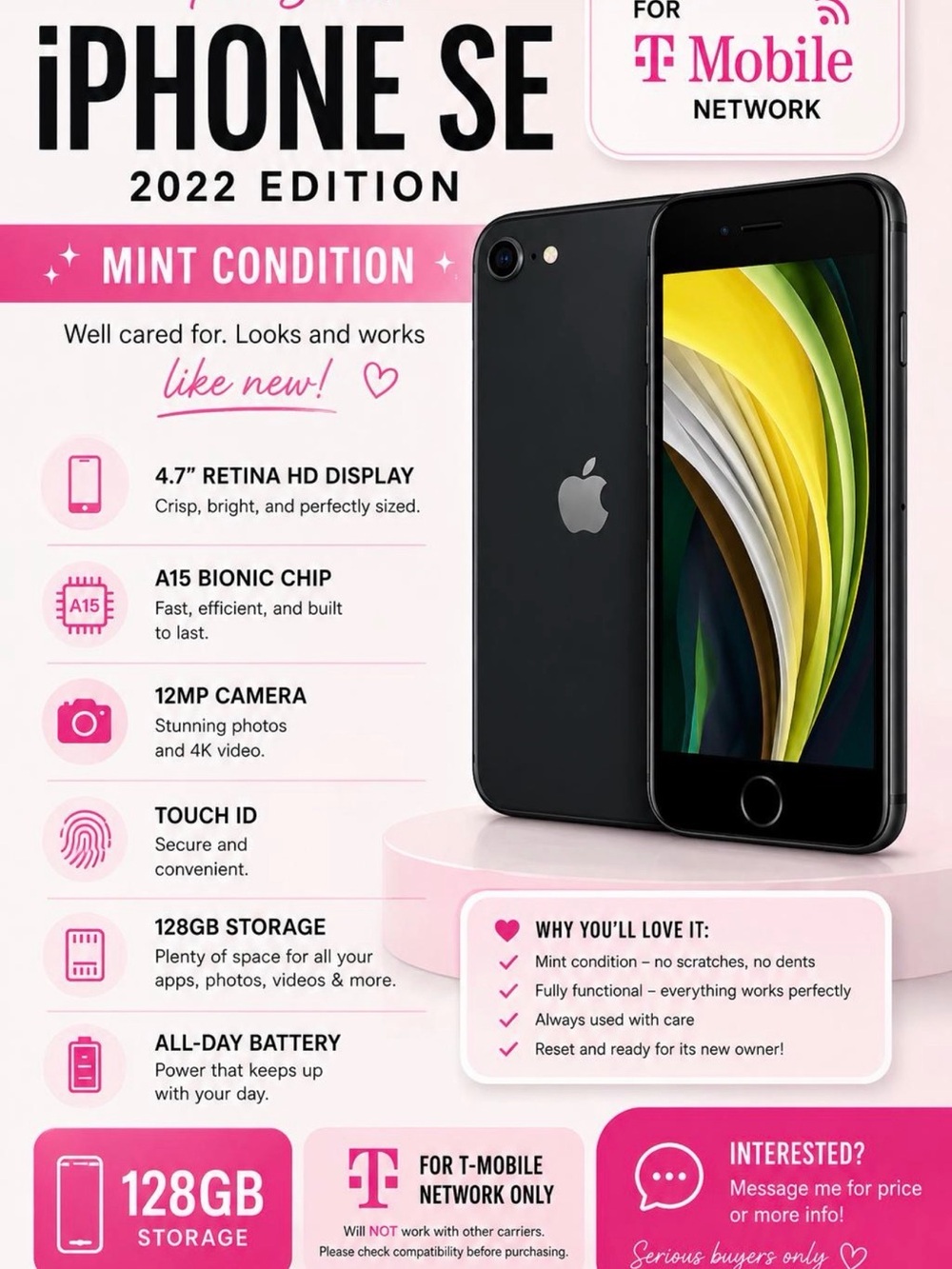 Apple iPhone SE (2022) Black with Yellow-Green Display Accent
